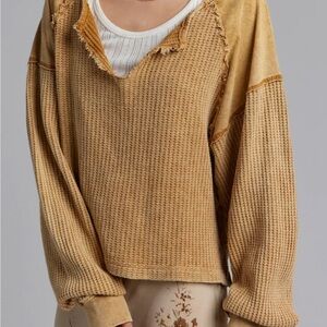 Urban Outfitters Distressed Tan Waffle Knit Top